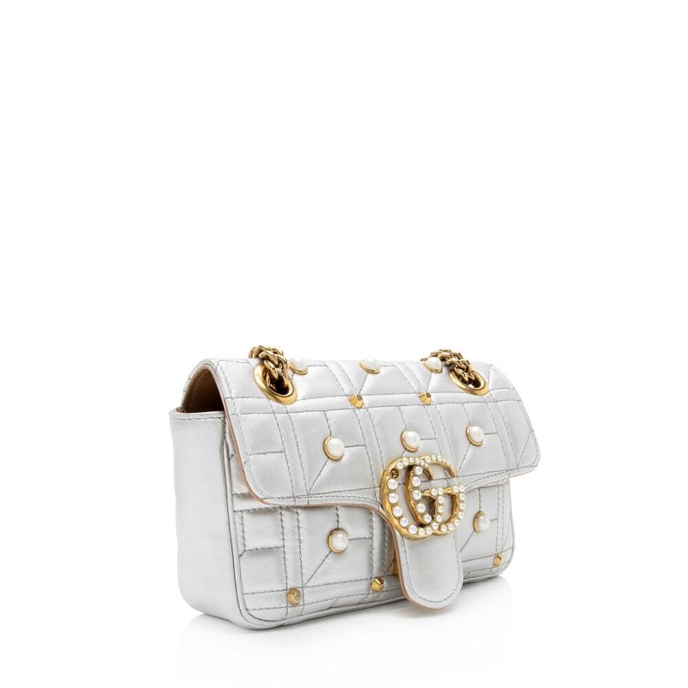 Gucci Metallic Matelasse Leather Pearl GG Marmont Mini Flap Bag - FINAL SALE - Picture 2 of 15